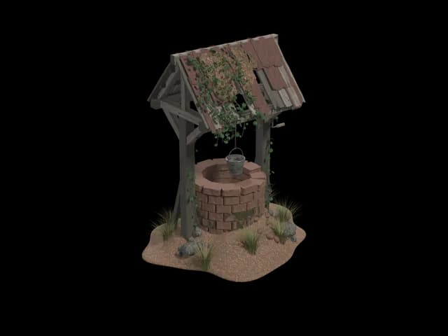Ivy-Covered Well, realistic 3D model, GLB